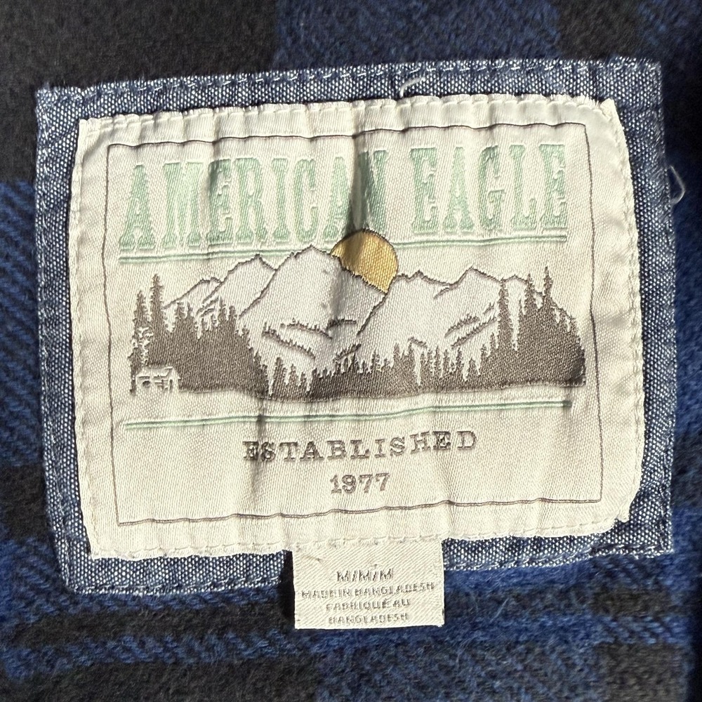 American Eagle Outfitters Flannel Shirt Mens Size M Blue Plaid Hooded Button Up - Picture 3 of 15